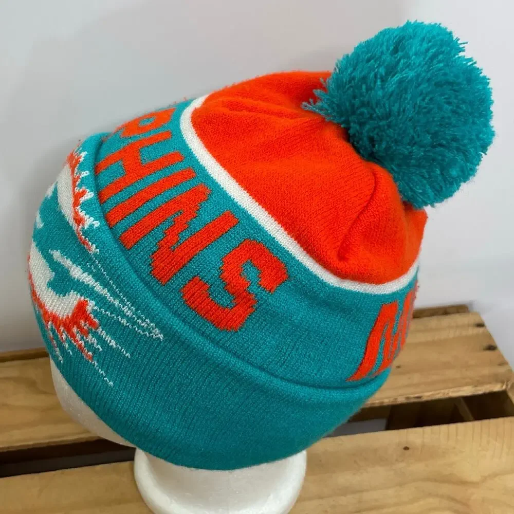 Miami Dolphins Pom Pom Beanie Sherpa Lined  Kids Size